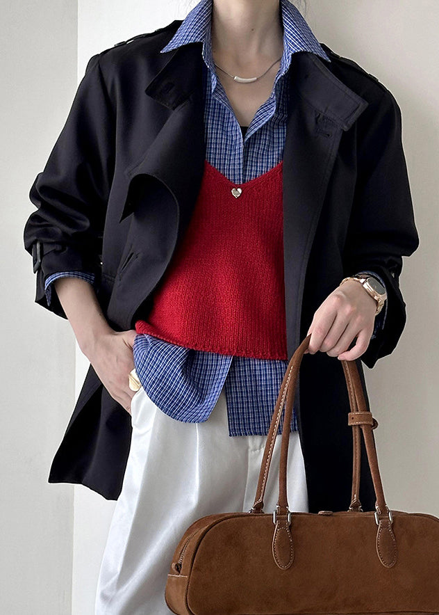 Black Button Cotton Coat Asymmetrical Long Sleeve