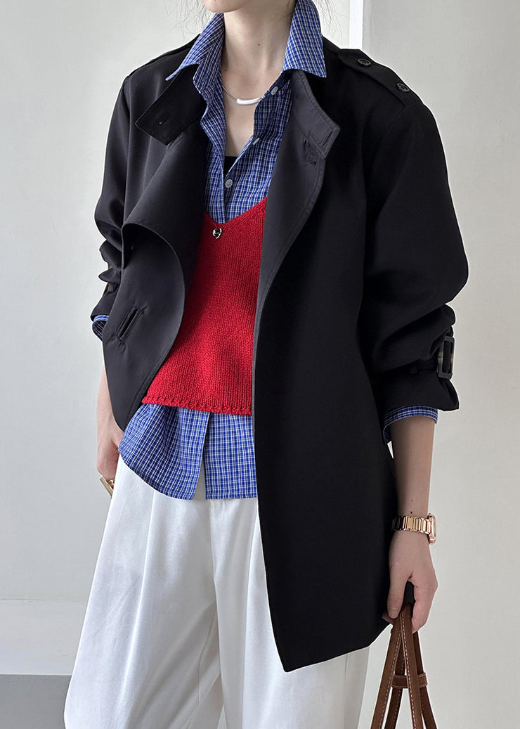 Black Button Cotton Coat Asymmetrical Long Sleeve