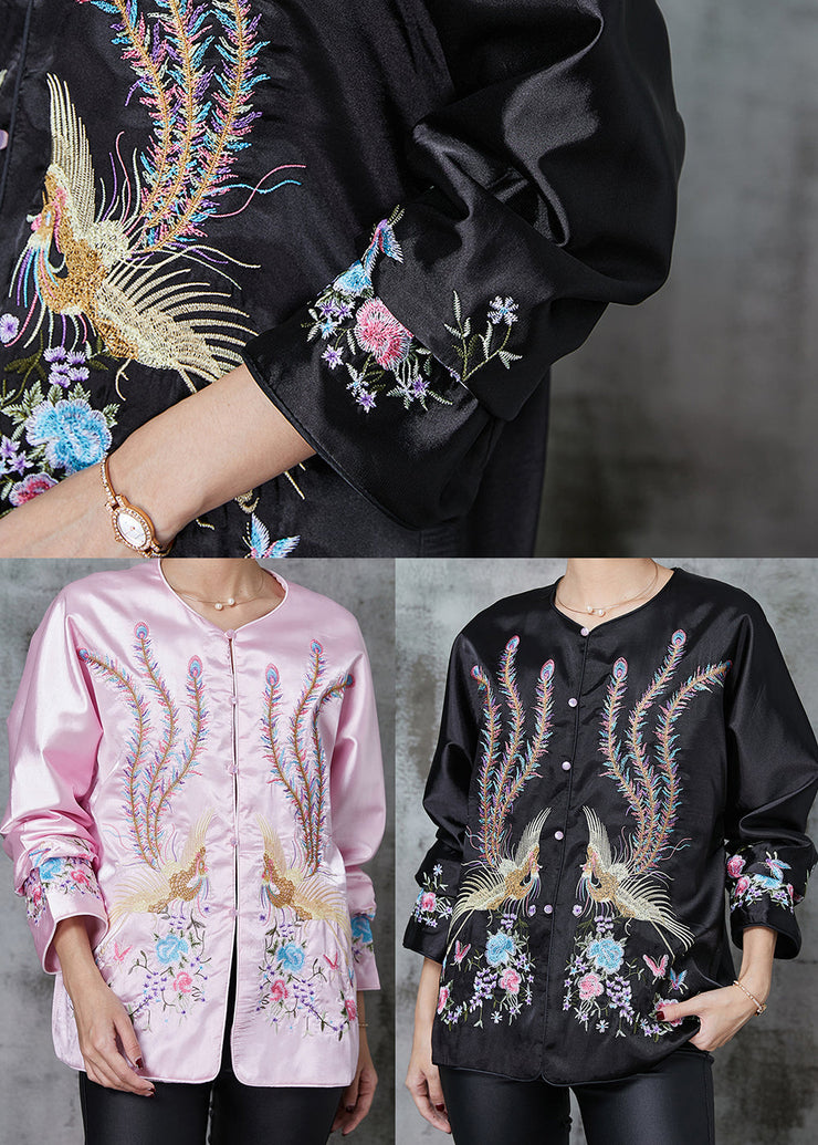 Black Chinese Style Silk Coat Embroidered Spring