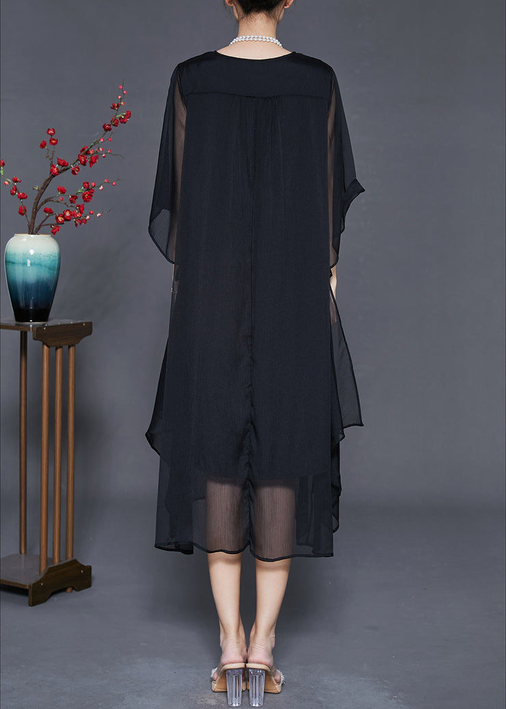 Black Draping Chiffon Maxi Dresses Oversized Summer