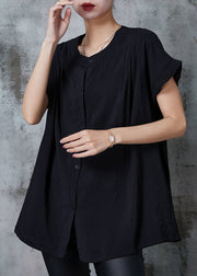 Black Oversized Cotton Tank Tops Button Down Summer