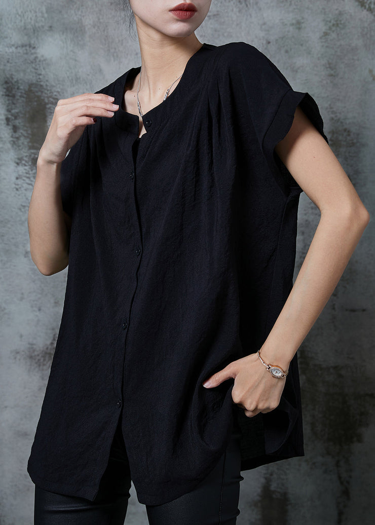 Black Oversized Cotton Tank Tops Button Down Summer