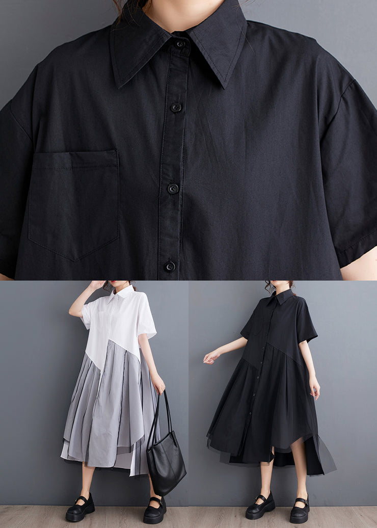 Black Peter Pan Collar Button Long Shirts Dress Summer