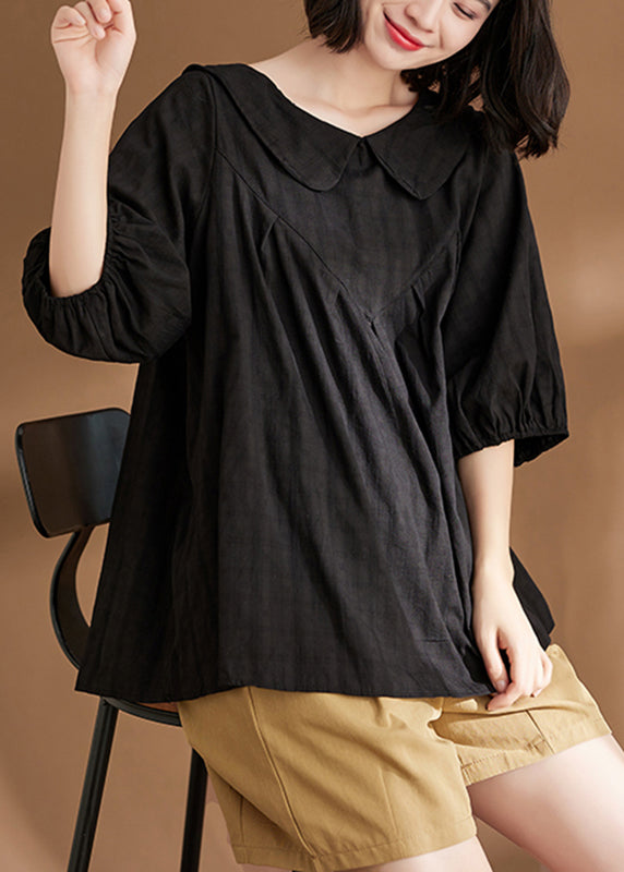 Black Peter Pan Collar Top Half Sleeve