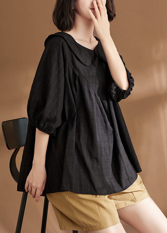 Black Peter Pan Collar Top Half Sleeve