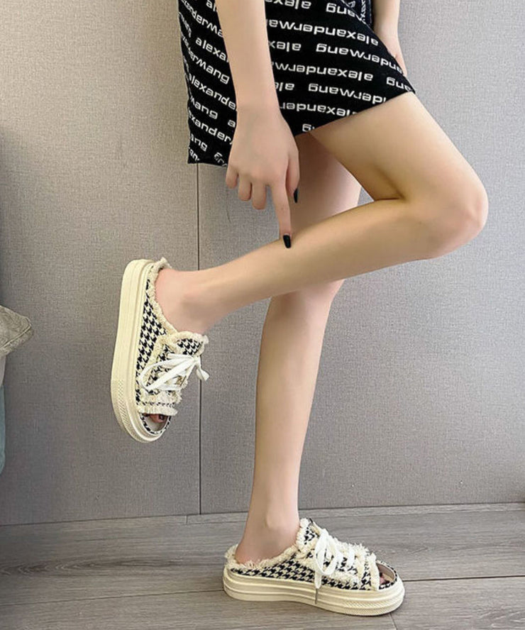 Black Platform Casual Splicing Tassel Lace Up Slide Sandals