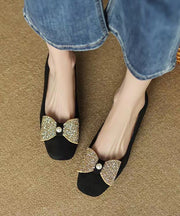 Black Soft Comfy Women Bow Zircon Splicing Flats