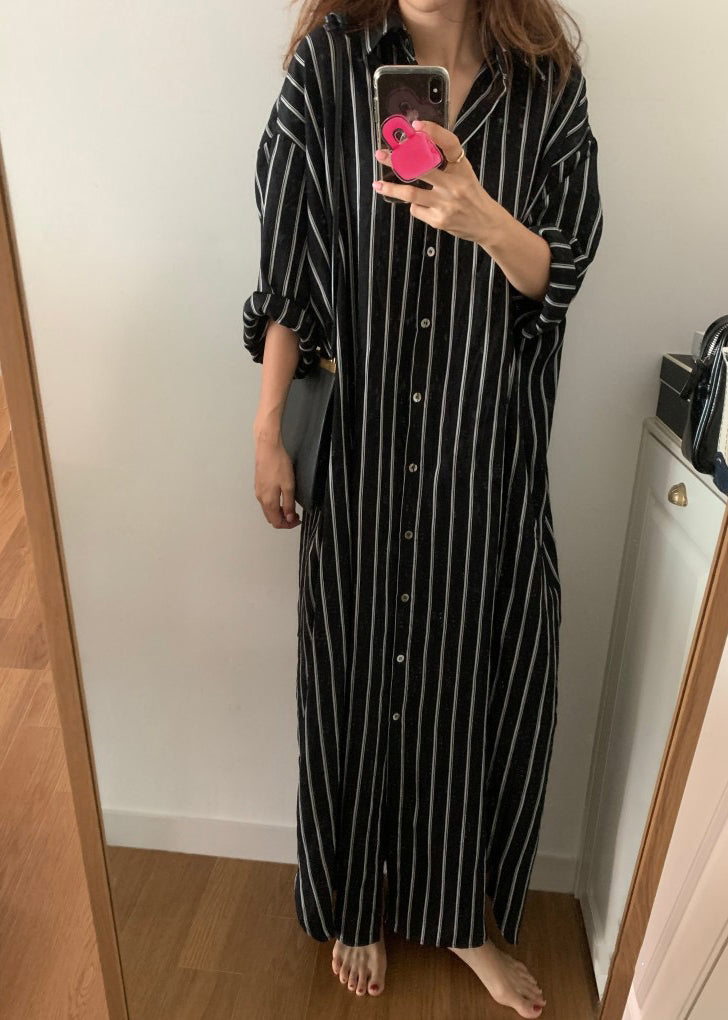 Black Striped Long Shirts Dresses Long Sleeve