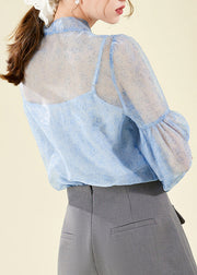 Blue Print Patchwork Chiffon Shirts Spring