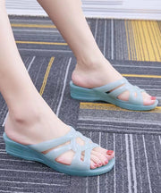 Blue Splicing Wedge Slide Sandals Hollow Out Peep Toe