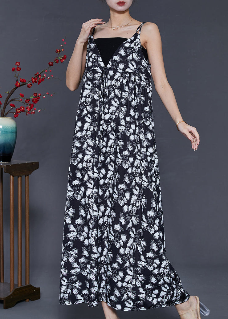 Bohemian Black Print Exra Large Hem Chiffon Sundress Summer