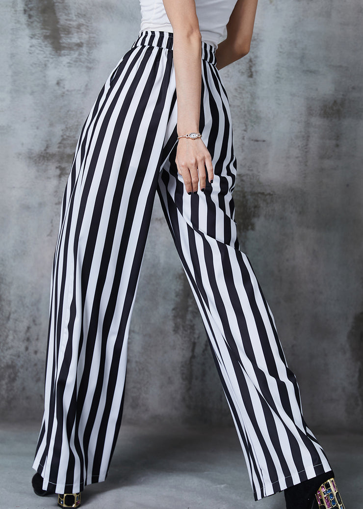 Bohemian Black Tasseled Striped Cotton Straight Pants Summer