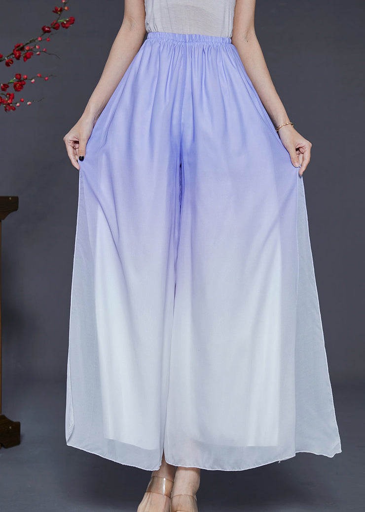 Bohemian Blue Gradient Color Chiffon Wide Leg Pants Summer