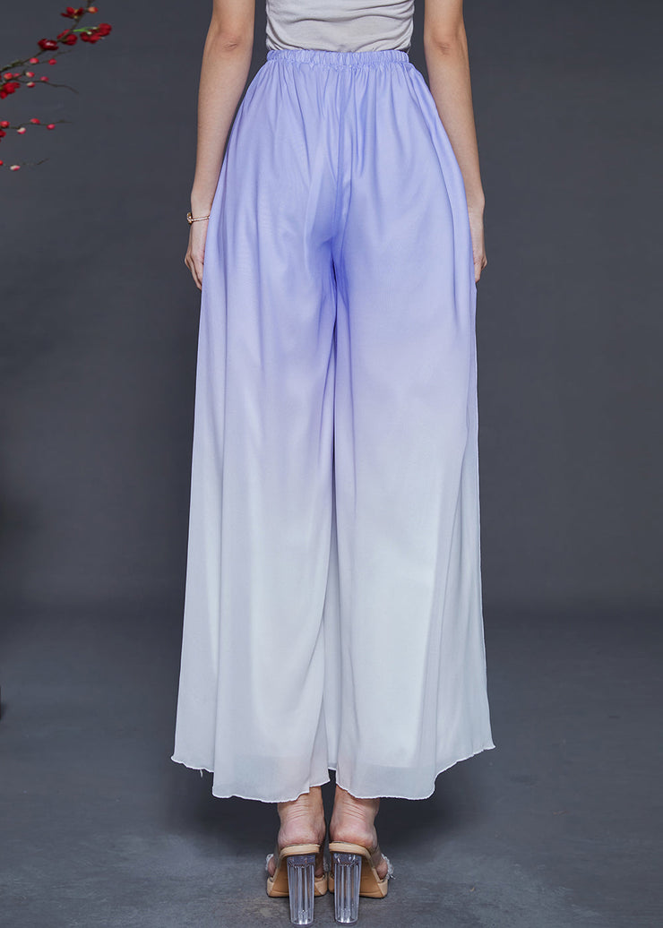 Bohemian Blue Gradient Color Chiffon Wide Leg Pants Summer