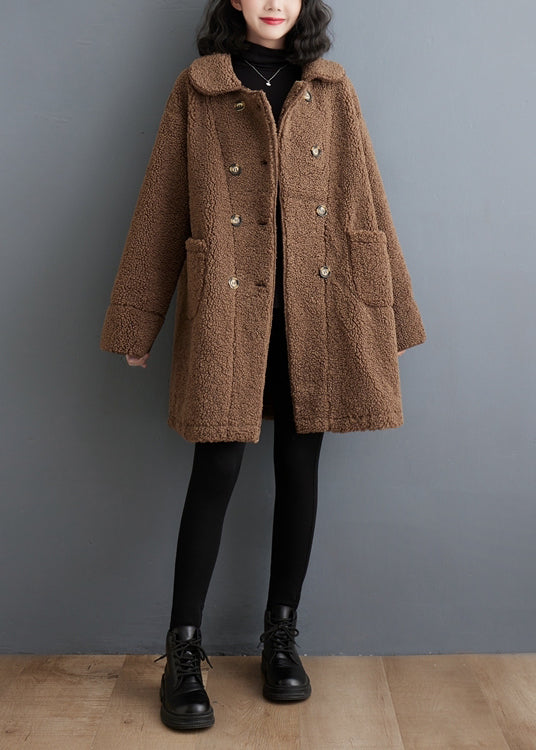 Bohemian Chocolate Double Breast Thick Faux Fur Trench Winter