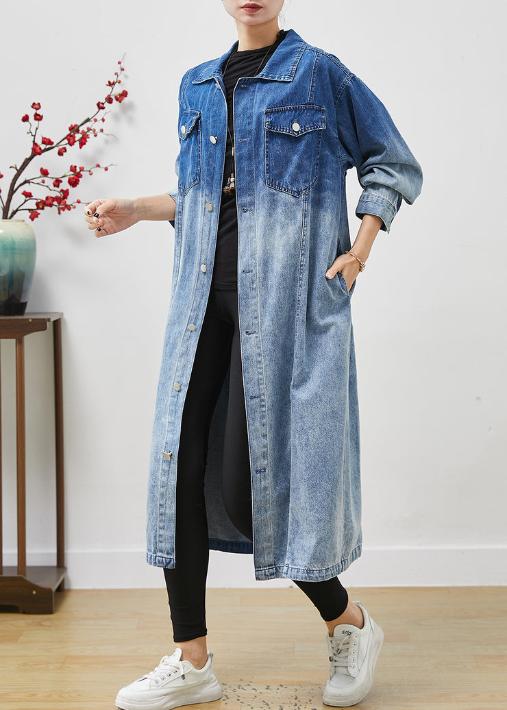 Bohemian Gradient Color Pockets Denim Trench Coats Fall