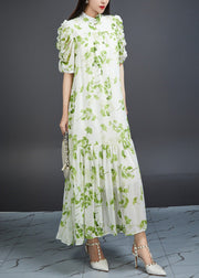 Bohemian Green Wrinkled Print Tie Waist Chiffon Dress Summer