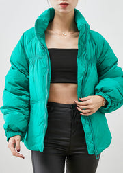 Bohemian Green Zip Up Wrinkled Duck Down Puffers Jackets Winter