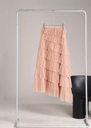 Bohemian Pink Asymmetrical Design Tulle Beach Skirts