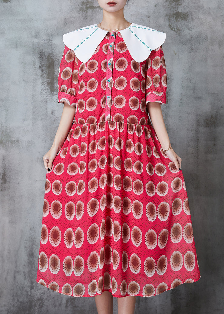 Bohemian Red Peter Pan Collar Print Chiffon Dress Summer