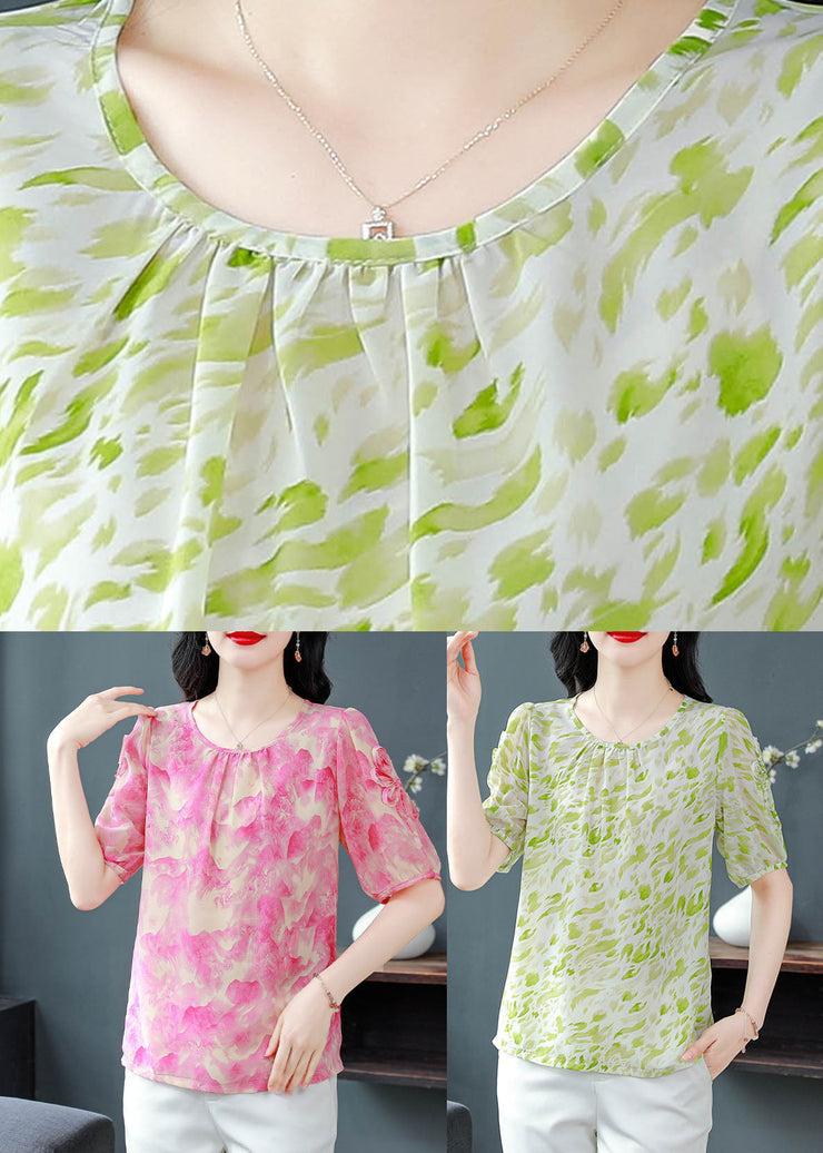 Bohemian Rose O Neck Print Chiffon Blouses Summer