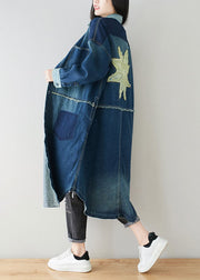 Boho Denim Blue Peter Pan Collar Patchwork Oversized Cotton Trench Spring