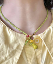 Boho Grass Green Beads Leaf Pear Pendant Necklace