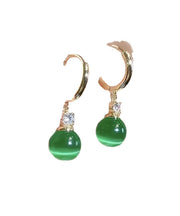 Boho Green Copper Inlaid Opal Drop Earrings