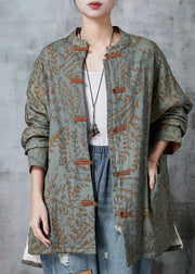 Boho Green Oversized Print Cotton Oriental Coat Spring