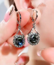 Boho Grey Metal Zircon Round Drop Earrings