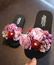 Boho Pink Floral Splicing Slide Sandals Peep Toe