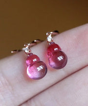 Boho Purple Red Sterling Silver Overgild Crystal Gourd Drop Earrings