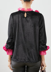 Boho Rose Floral Ruffled Silk Velour Shirt Spring