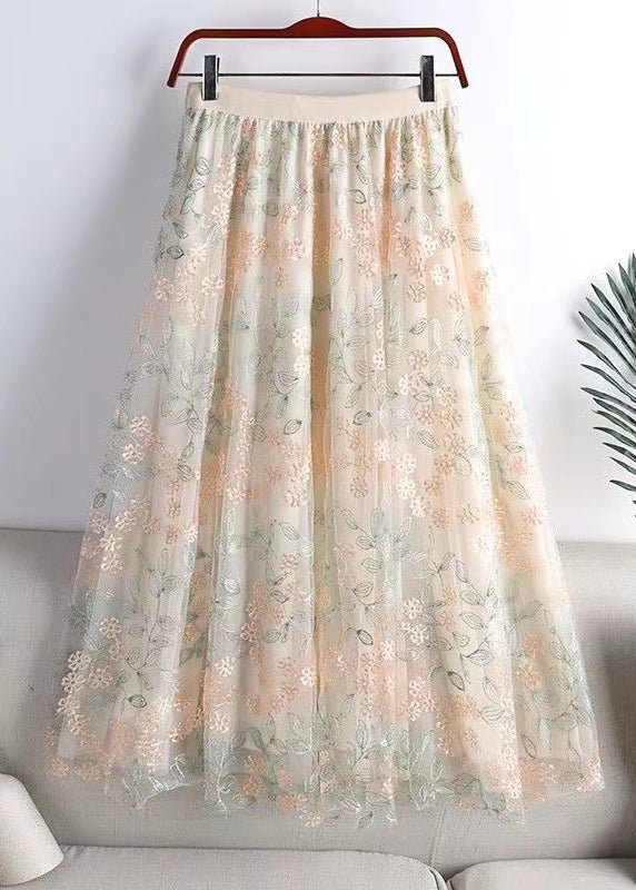 Boutique Apricot Embroidered Elastic Waist Tulle Skirts Spring