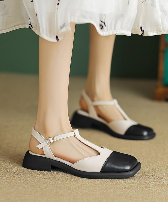 Boutique Faux Leather Buckle Strap Splicing Beige Sandals