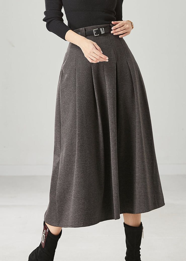 Boutique Grey Elastic Waist Cotton Pleated Skirt Spring