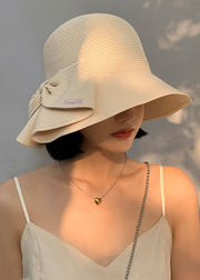 Brief Camel Bow Straw Woven Cloche Hat