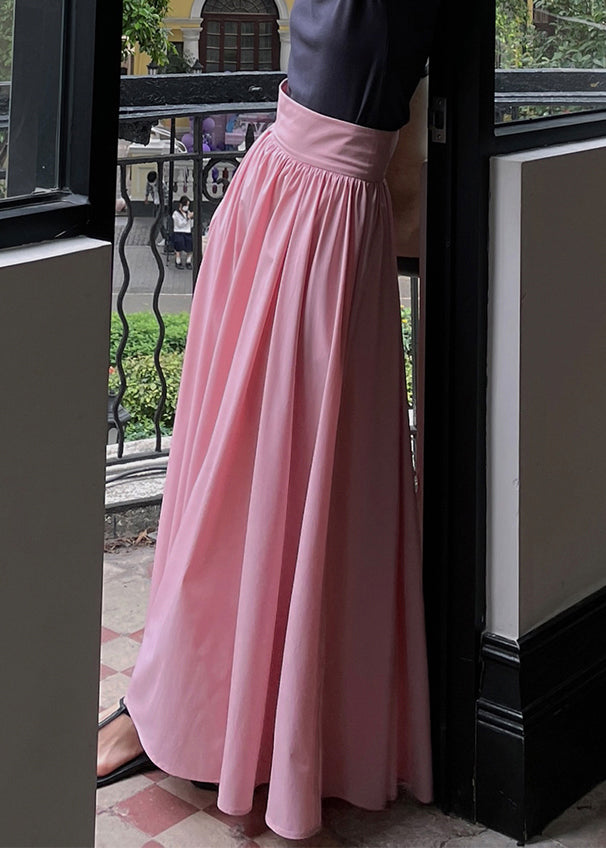 Brief Pink Wrinkled High Waist Pockets A Line Skirts Summer