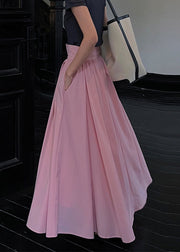 Brief Pink Wrinkled High Waist Pockets A Line Skirts Summer