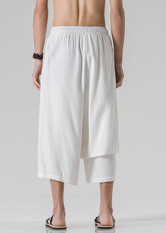 Brief White Asymmetrical Patchwork Men Wide Leg Pants Summer