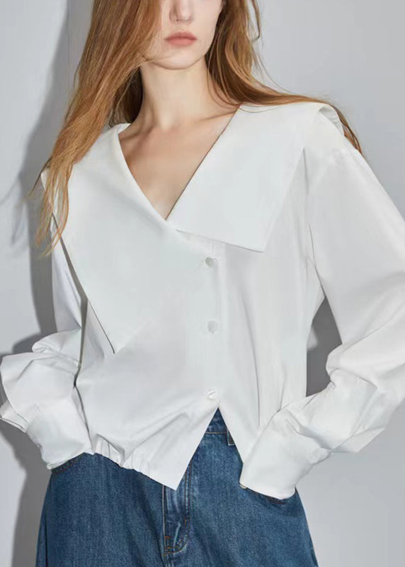 Brief White V Neck Button Shirts Spring