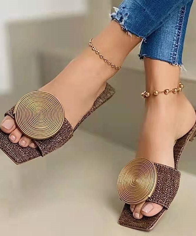 Brown Slide Sandals Women Faux Leather Boutique Splicing Sequins