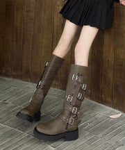 Casual Army Green Buckle Strap Faux Leather Splicing Platform High Heel Boots