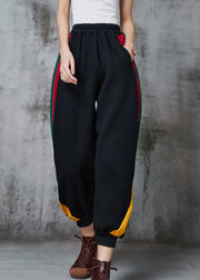 Casual Black Oversized Patchwork Warm Fleece Harem Pants Spring