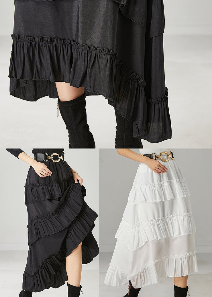 Casual Black Ruffled Exra Large Hem Cotton Skirt Spring