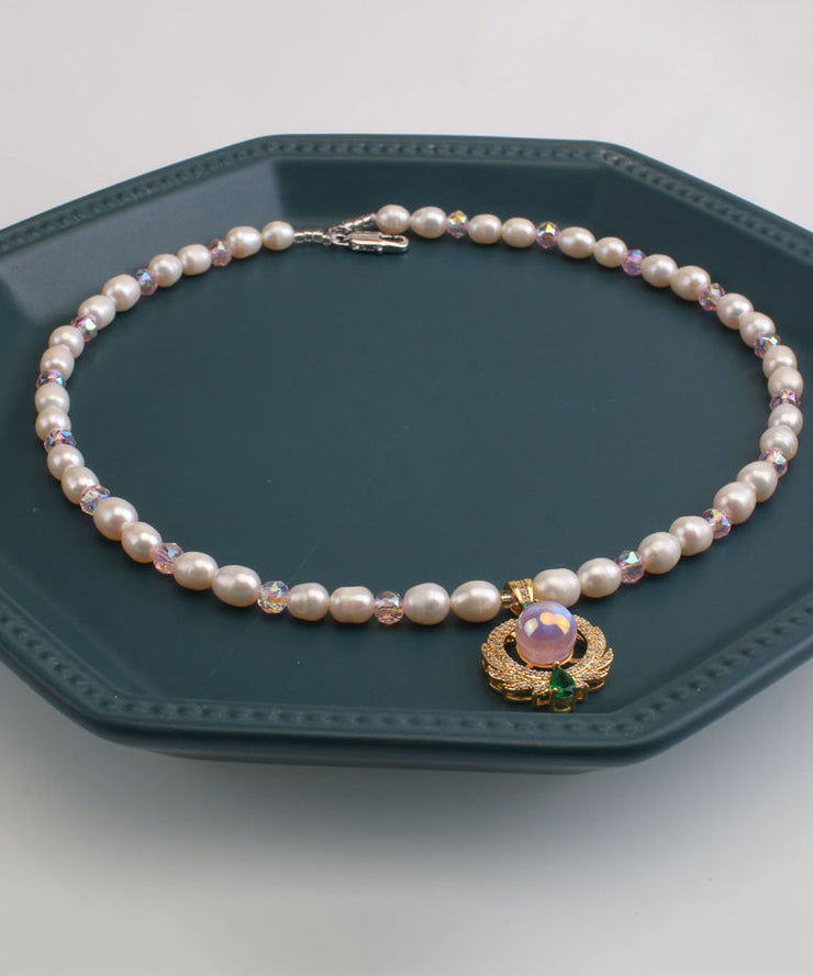 Casual Champagne Sterling Silver Pearl Crystal Charm Bracelet