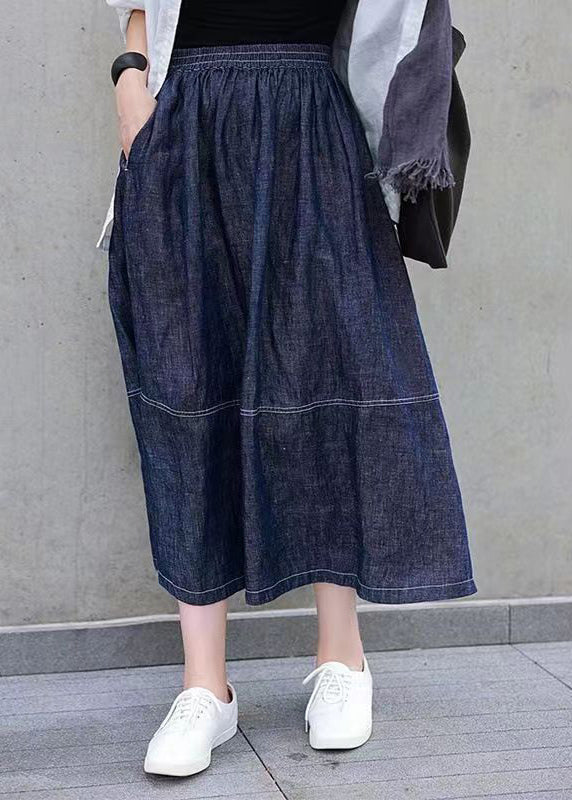 Casual Denim Blue Pockets Elastic Waist Patchwork Skirts Spring