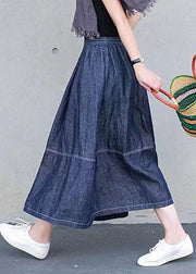 Casual Denim Blue Pockets Elastic Waist Patchwork Skirts Spring