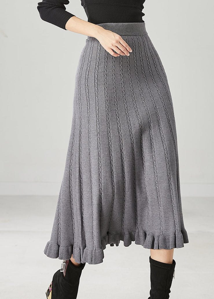 Casual Grey Ruffled Exra Large Hem Knit Skirts Spring