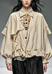 Casual Khaki Peter Pan Collar Patchwork Button Coats Fall